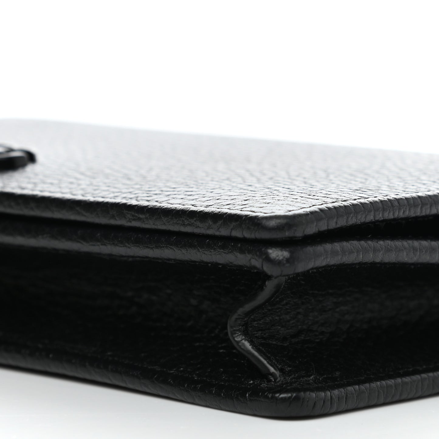 Dollar Calfskin Enamel Monochrome Mini GG Marmont Chain Wallet Black