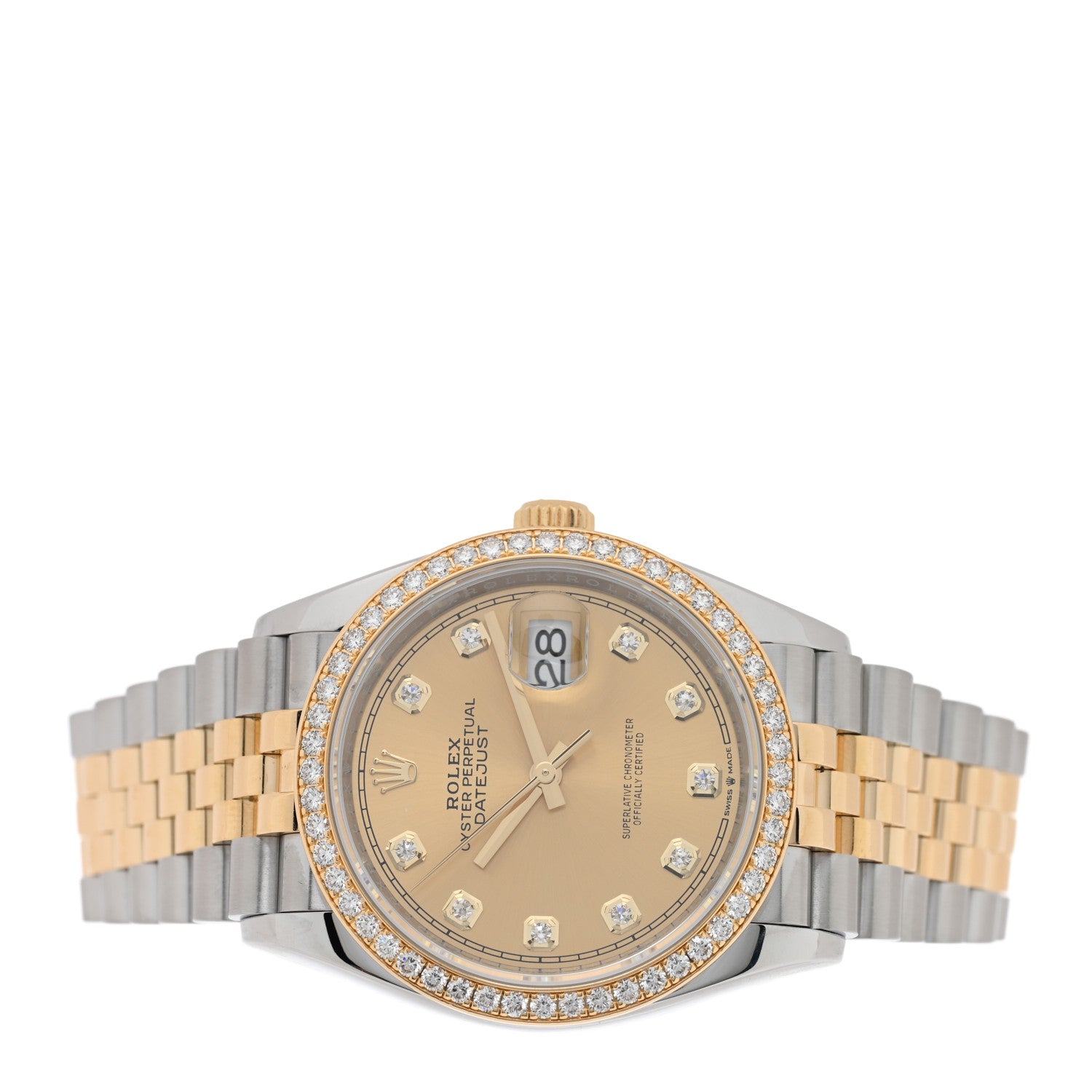 Rolex Stainless Steel 18K Yellow Gold Diamond Bezel 36mm Oyster Perpetual Datejust Watch Champagne 126283RBR 2 of 5