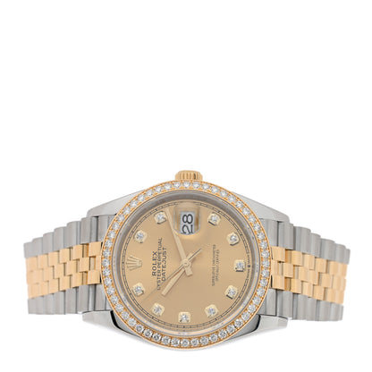 Rolex Stainless Steel 18K Yellow Gold Diamond Bezel 36mm Oyster Perpetual Datejust Watch Champagne 126283RBR 2 of 5