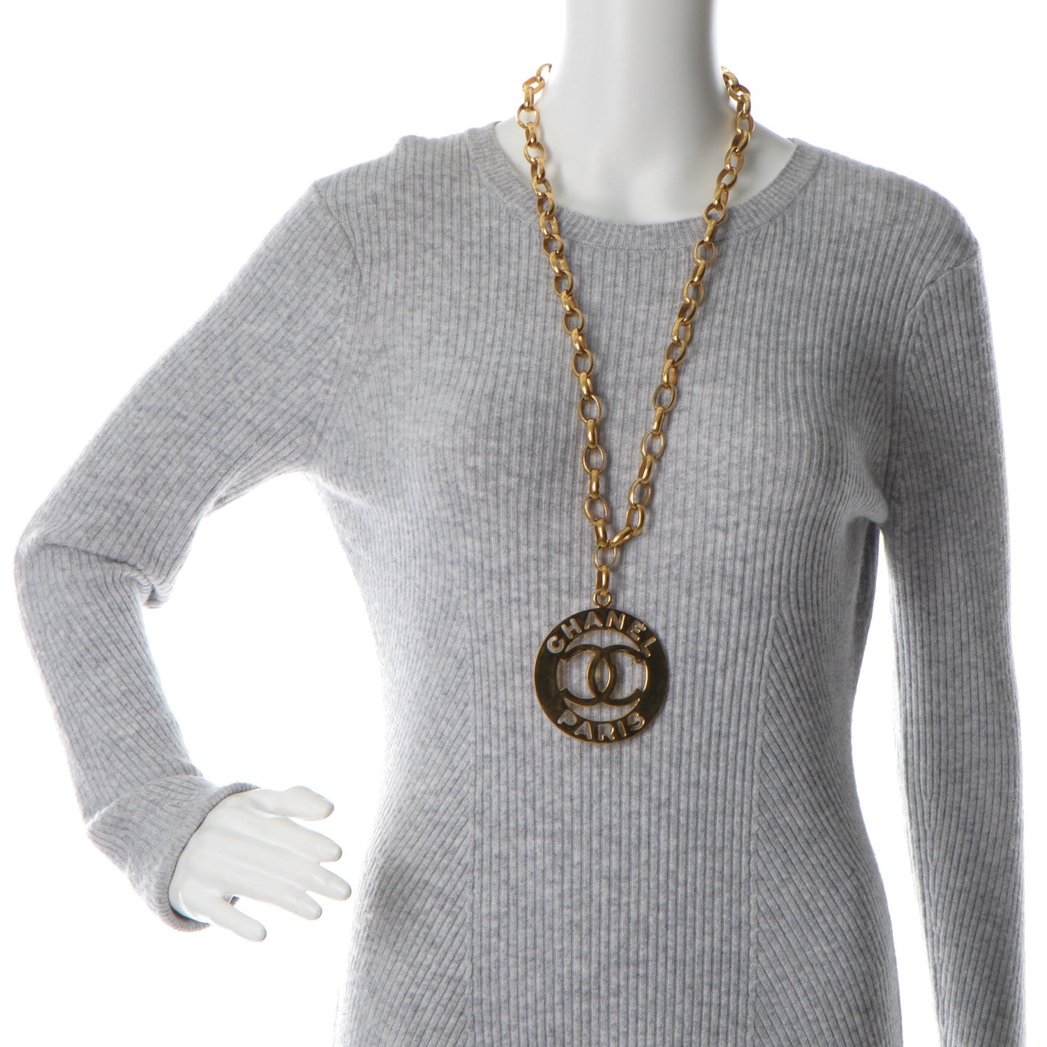 Chanel CC Medallion Long Chain Necklace Gold 2 of 5