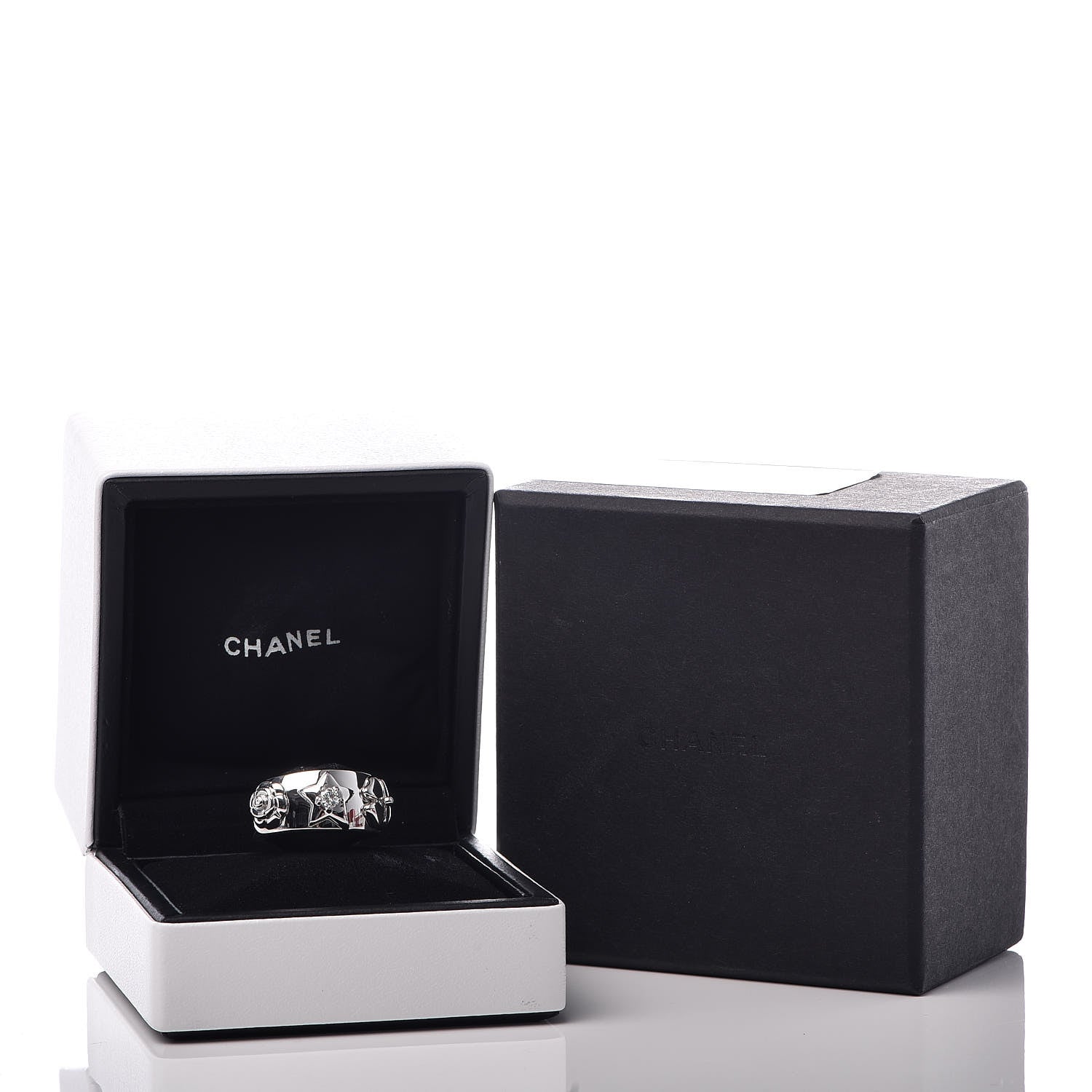 Chanel 18K White Gold Diamond Camelia Band Ring 49 5 6 of 6