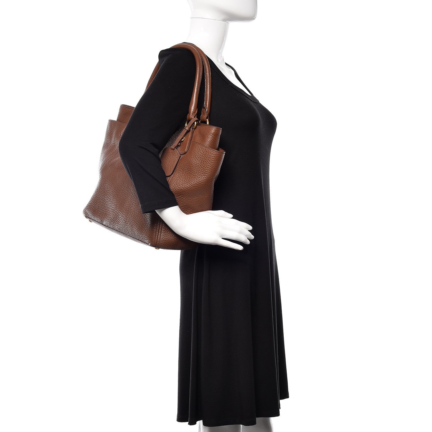 Prada Vitello Daino Side Pocket Tote Palissandro 2 of 9