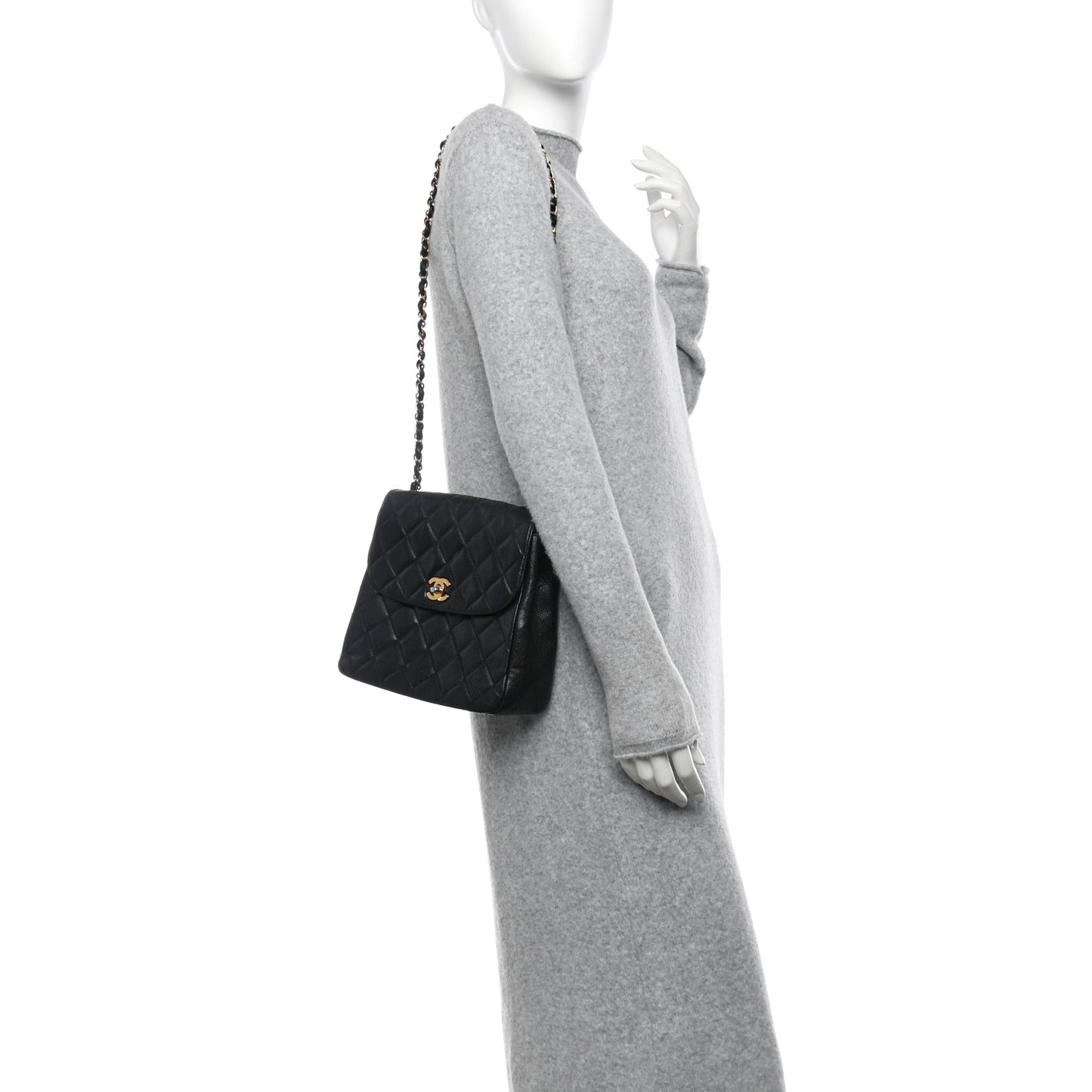 Caviar Quilted Flap Shoulder Bag Black