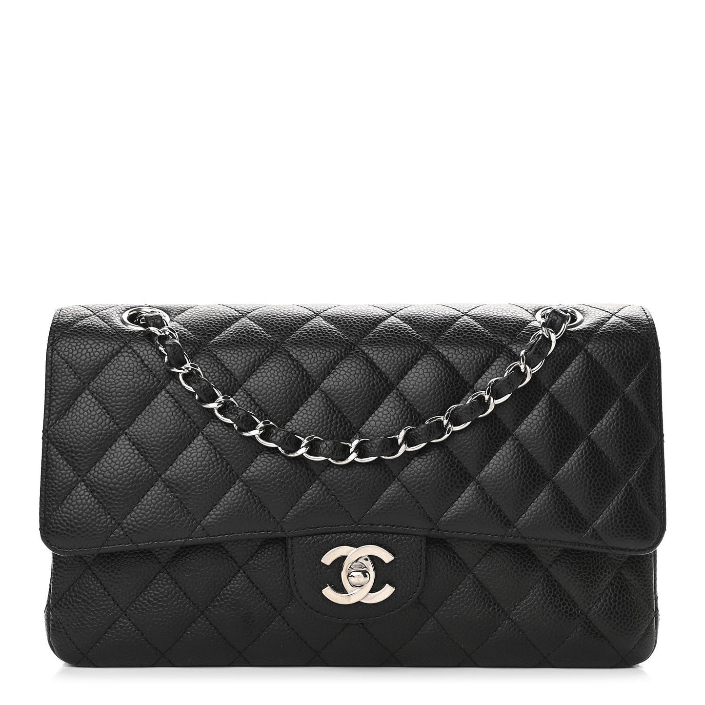 Caviar Quilted Medium Double Flap Black