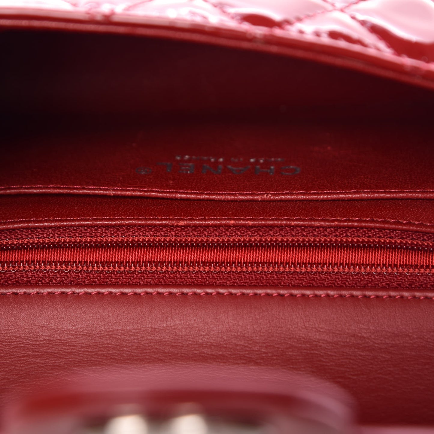Patent Calfskin Quilted Mini Rectangular Flap Red