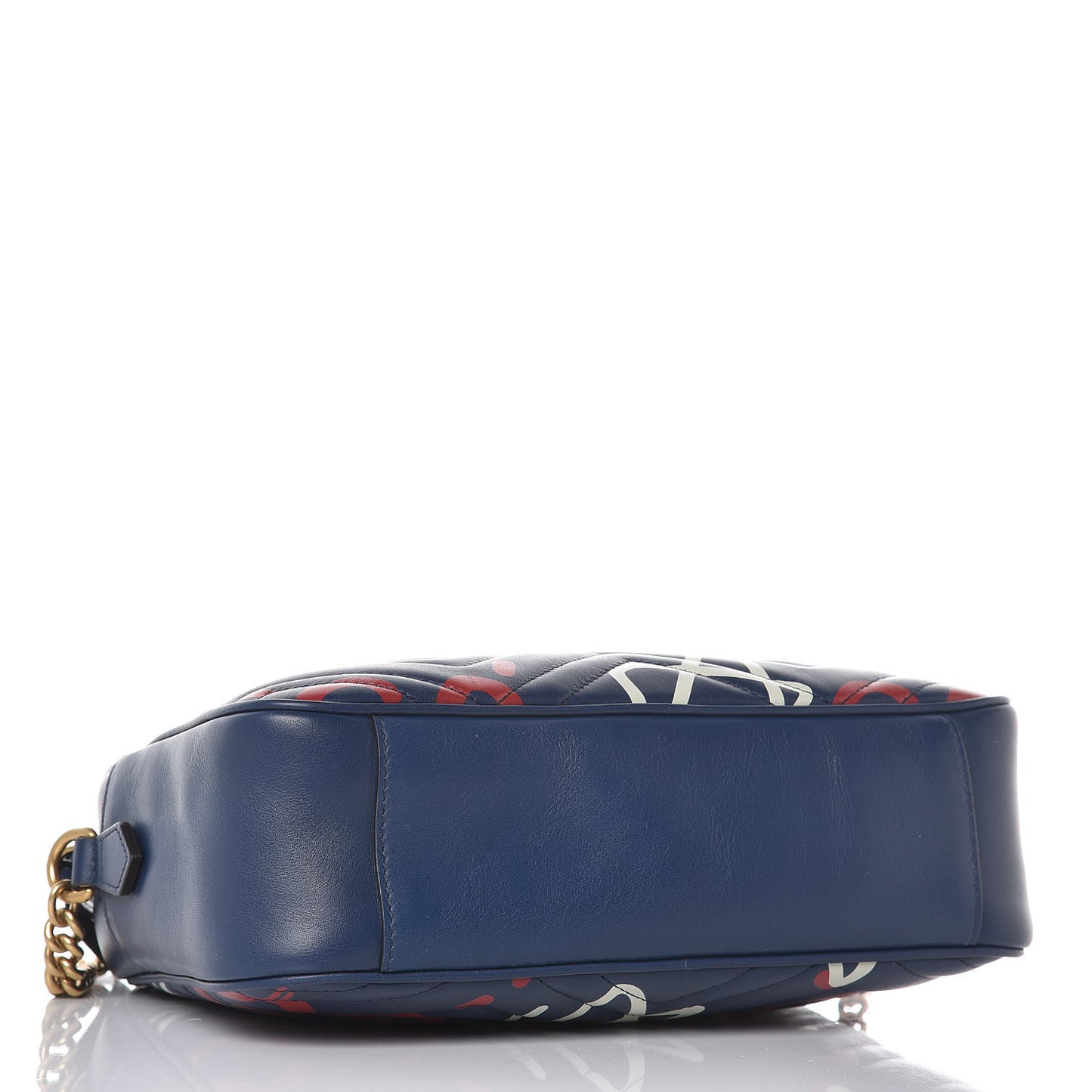 Calfskin Matelasse GucciGhost Medium GG Marmont Chain Shoulder Bag Blue Agata Hibiscus Red