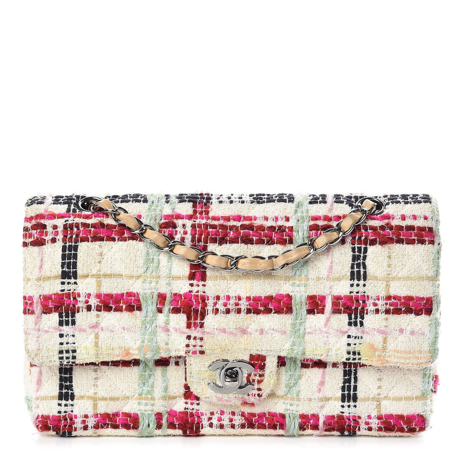 Chanel Tweed Quilted Medium Double Flap Beige Pink 1 of 11