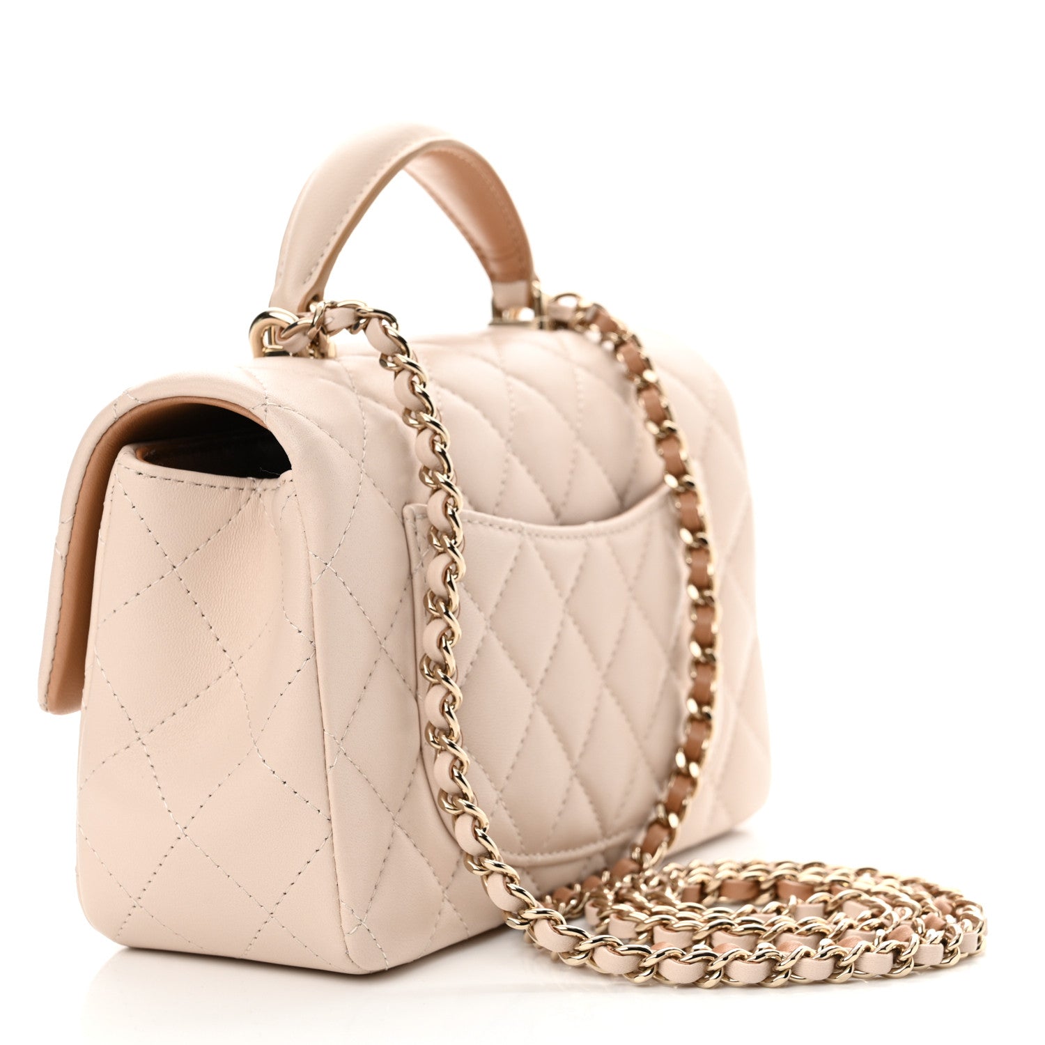 Chanel Lambskin Quilted Bi-Color Mini Top Handle Rectangular Flap Ecru Dark Beige 3 of 11