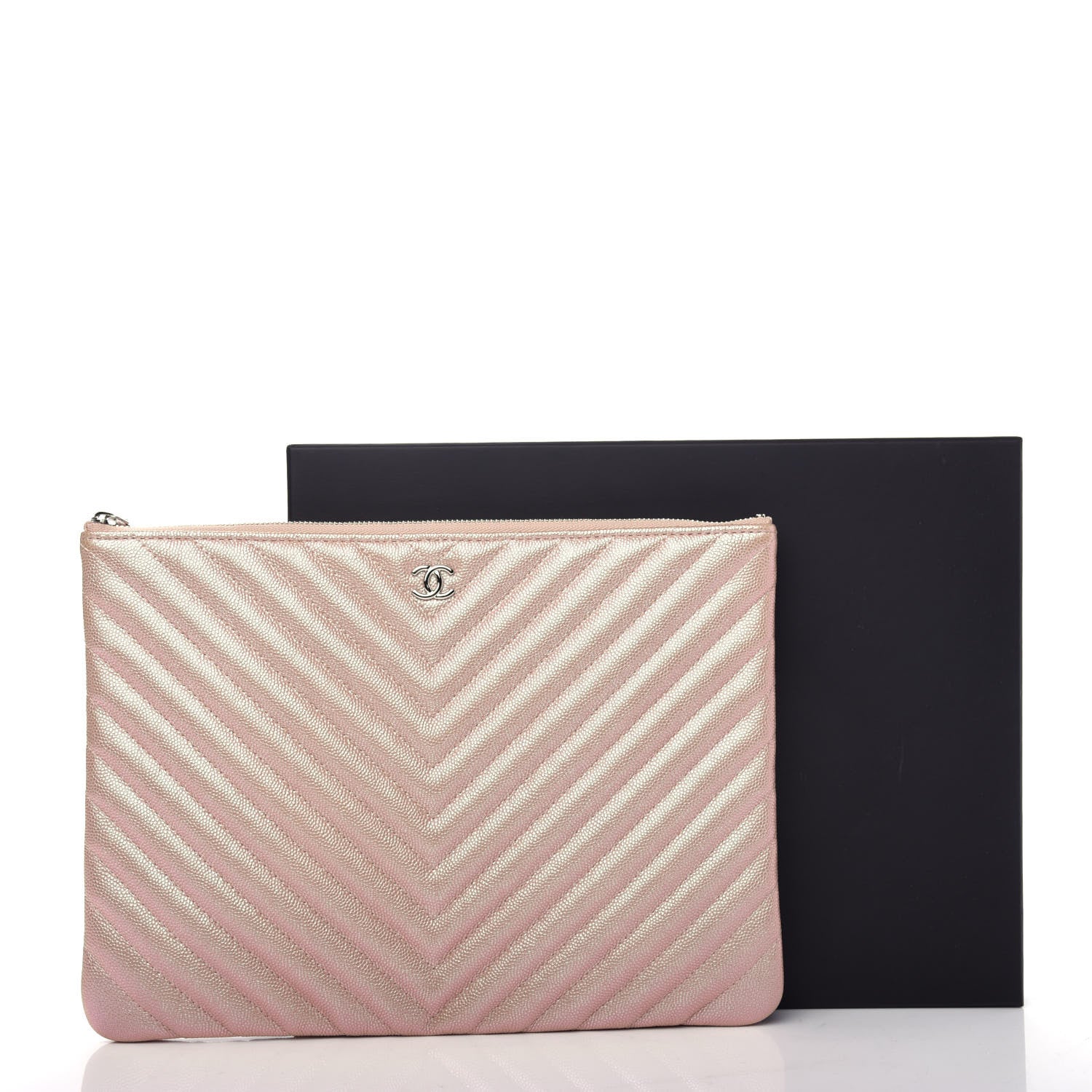 Chanel Iridescent Caviar Chevron Quilted Medium Cosmetic Case Light Gold 8 of 8