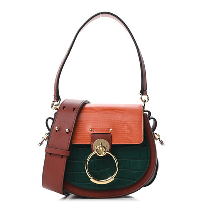 Chloe Calfskin Crocodile Embossed Small Tess Bag Woodsy Green Brown 1 of 9