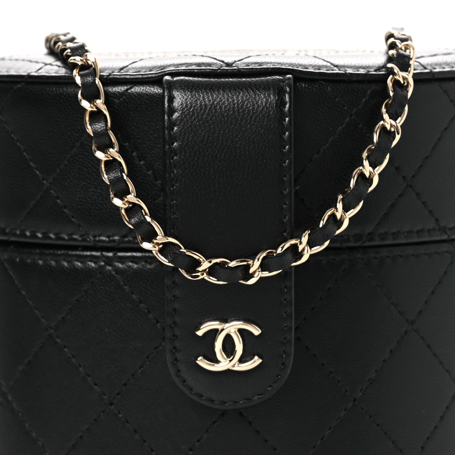 Chanel Lambskin Quilted Round Vanity Case With Chain Black 8 of 12