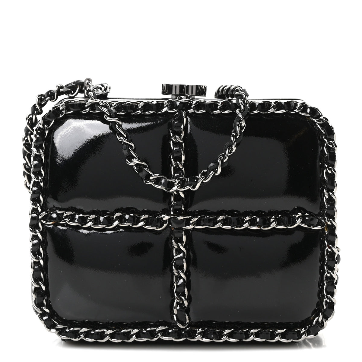 Chanel Patent Minaudiere Chain Clutch Black 1 of 8
