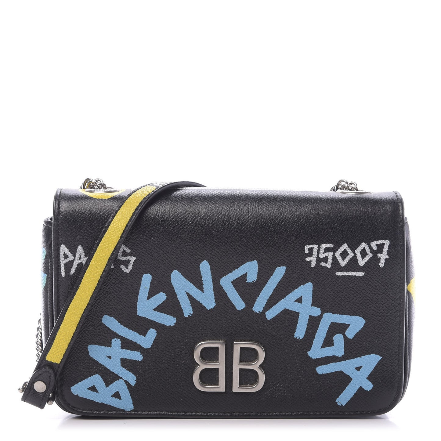 Grained Calfskin Graffiti S BB Round Crossbody Bag Black Multicolor