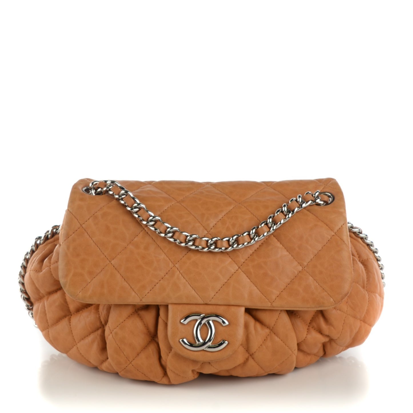 Washed Lambskin Quilted Medium Chain Around Messenger Dark Beige