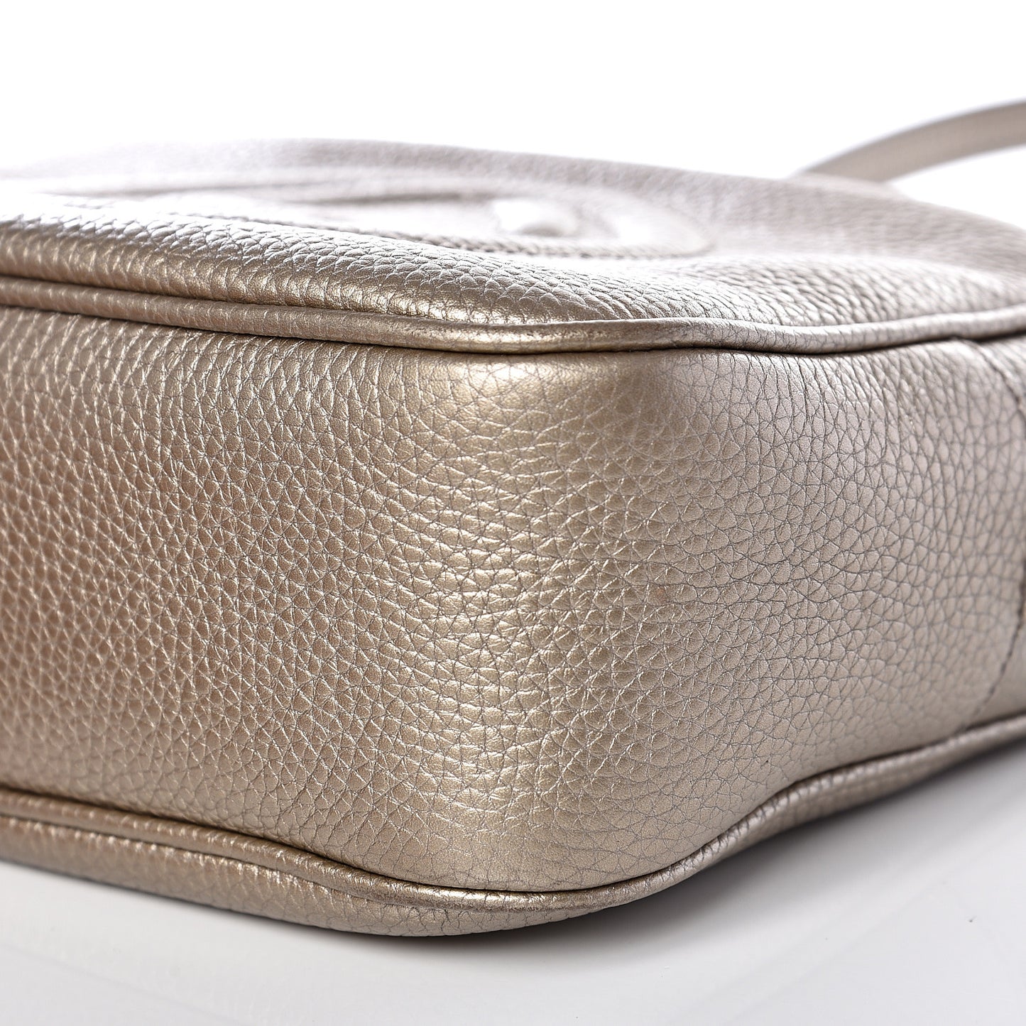 Metallic Pebbled Calfskin Small Soho Disco Bag Golden Beige