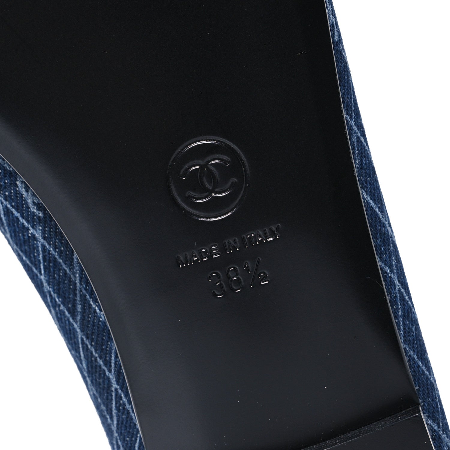 Chanel Denim Printed Quilt CC Cap Toe Ballerina Flats 38.5 Navy Blue Dark Grey 7 of 12