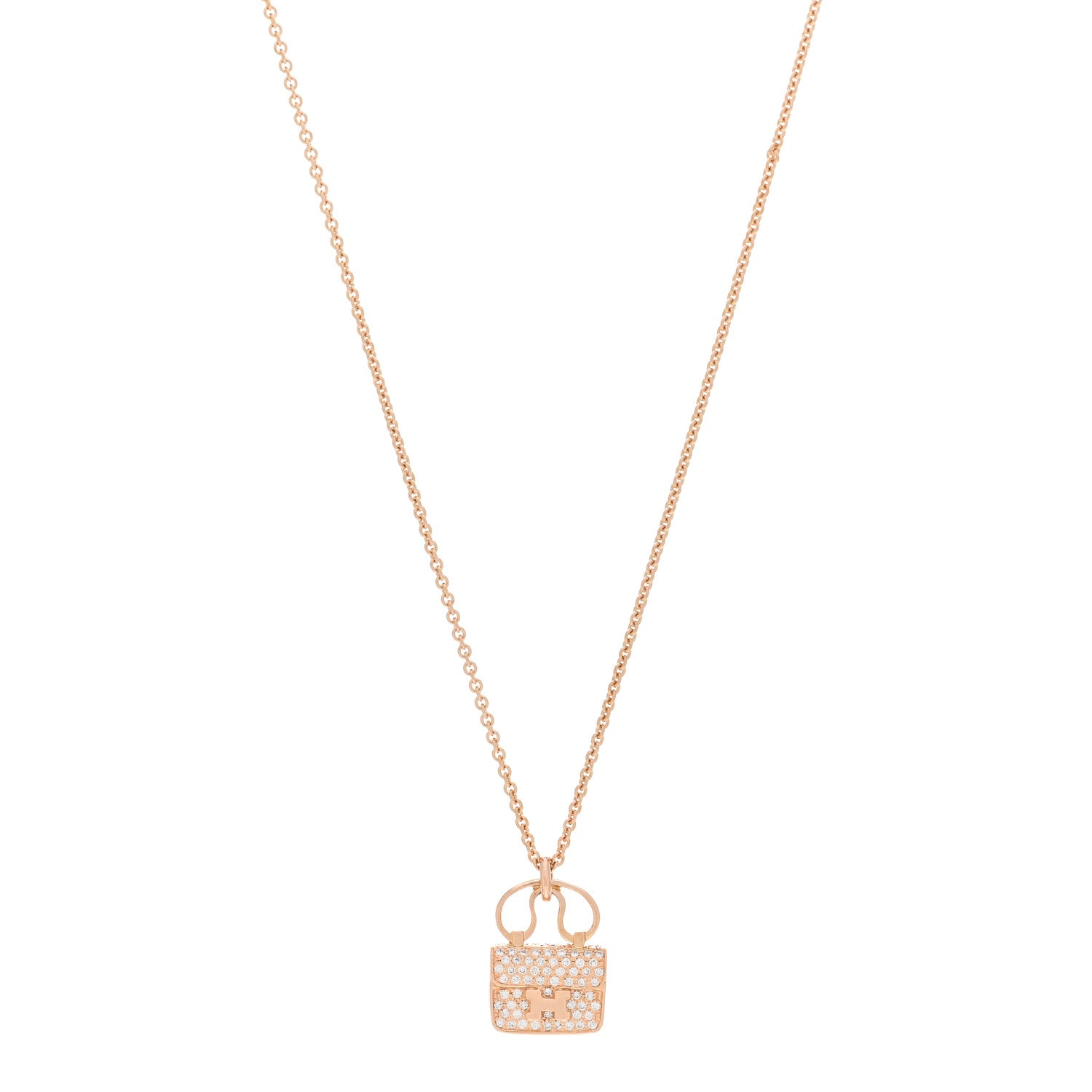 Hermes 18K Rose Gold Diamond Constance Amulette Pendant Necklace 1 of 5