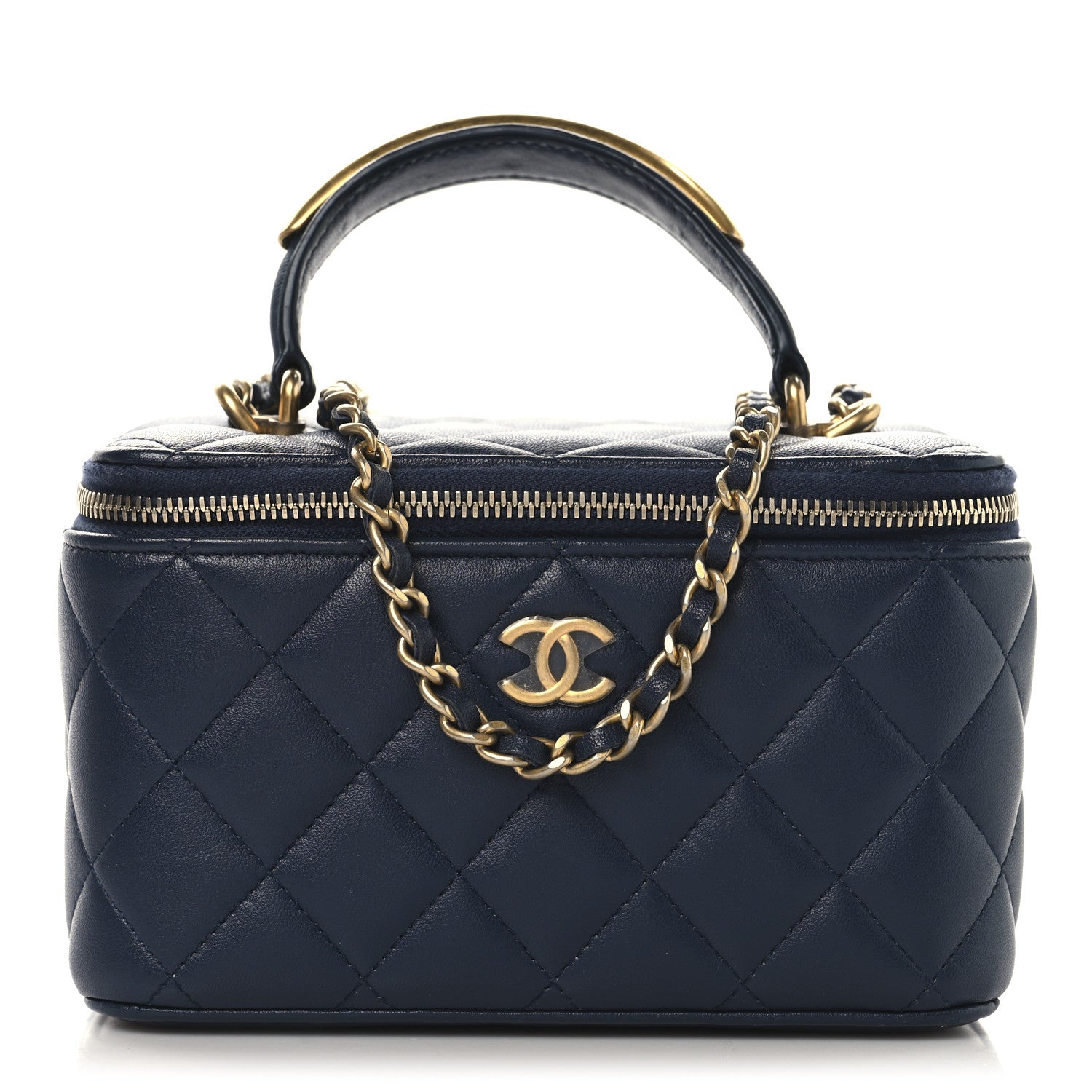 Chanel Lambskin Quilted Metal Small Top Handle Vanity Case With Chain Blue 1 of 12