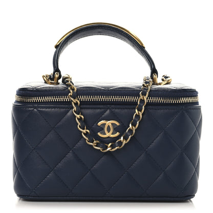 Chanel Lambskin Quilted Metal Small Top Handle Vanity Case With Chain Blue 1 of 12
