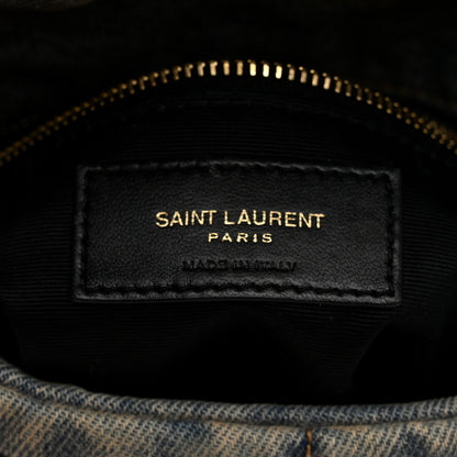 Saint Laurent Denim Quilted Toy Loulou Puffer Monogram Chain Satchel Blue Cinnamon 6 of 10
