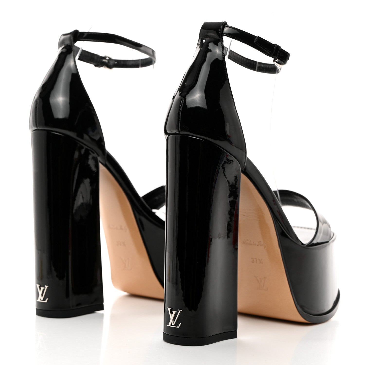 Louis Vuitton LOUIS VUITTON Patent Calfskin Fame Platform Sandal 37.5 Black 4 of 9