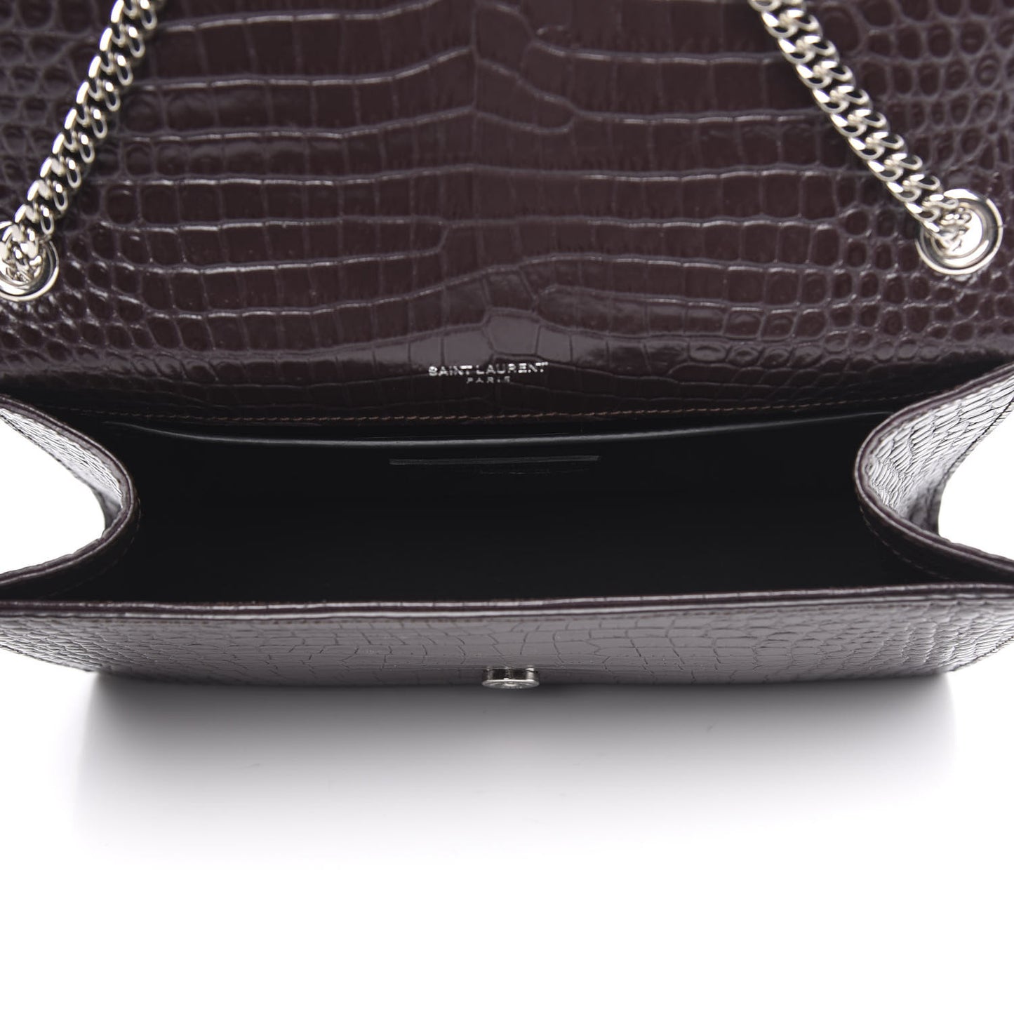 Calfskin Crocodile Embossed Medium Classic Monogram Kate Tassel Satchel Amaranto