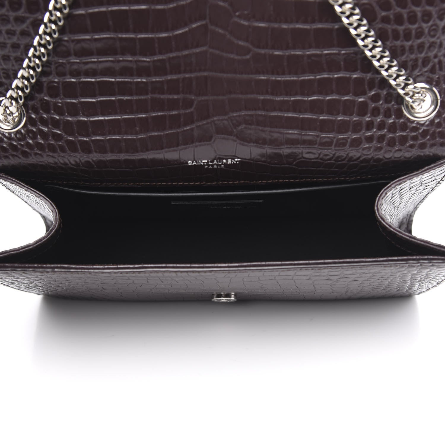 Saint Laurent Calfskin Crocodile Embossed Medium Classic Monogram Kate Tassel Satchel Amaranto 5 of 10
