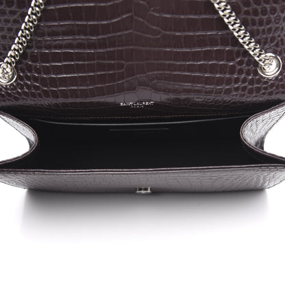 Saint Laurent Calfskin Crocodile Embossed Medium Classic Monogram Kate Tassel Satchel Amaranto 5 of 10