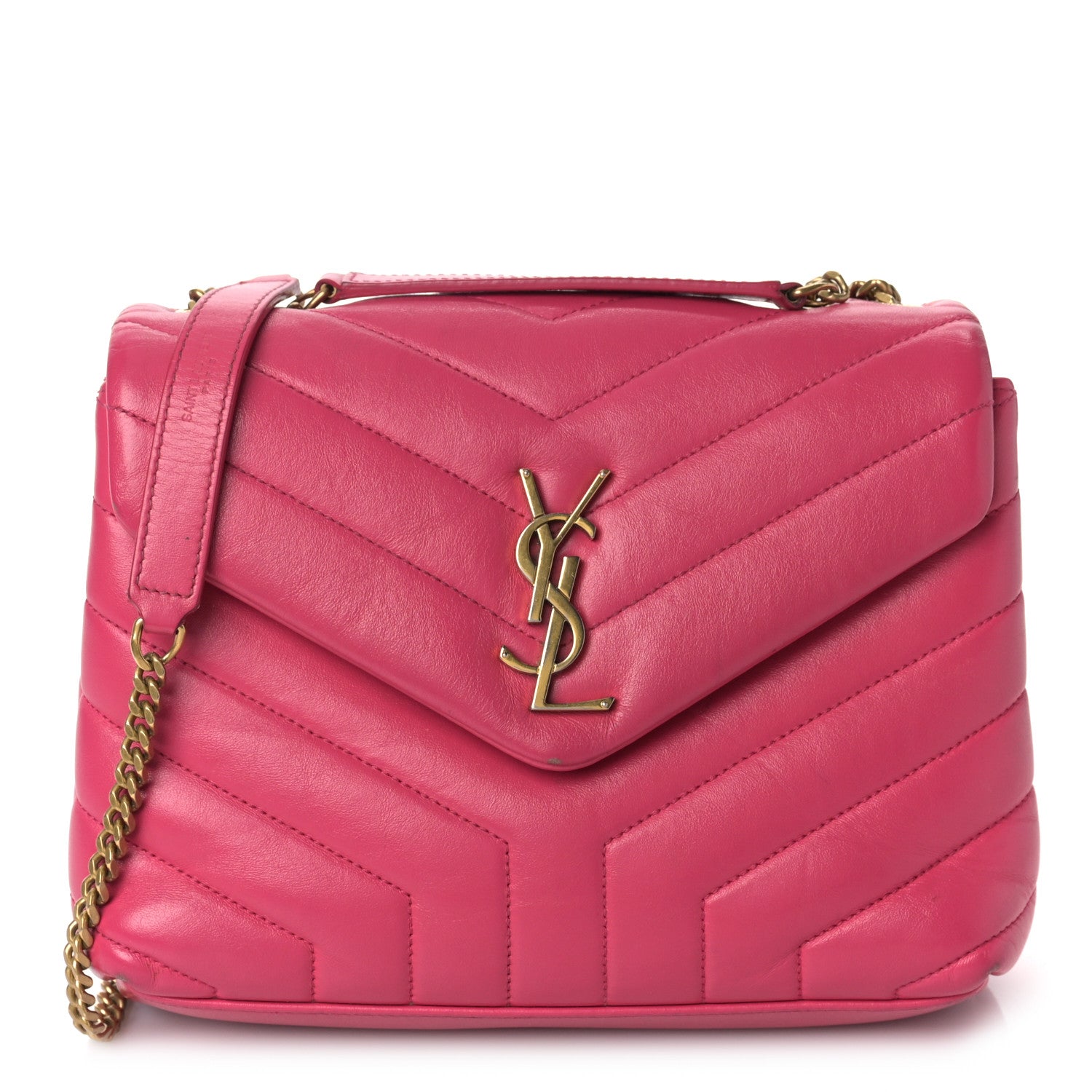 Saint Laurent Calfskin Y Quilted Monogram Small Loulou Chain Satchel Fresh Fuchsia 2 of 15