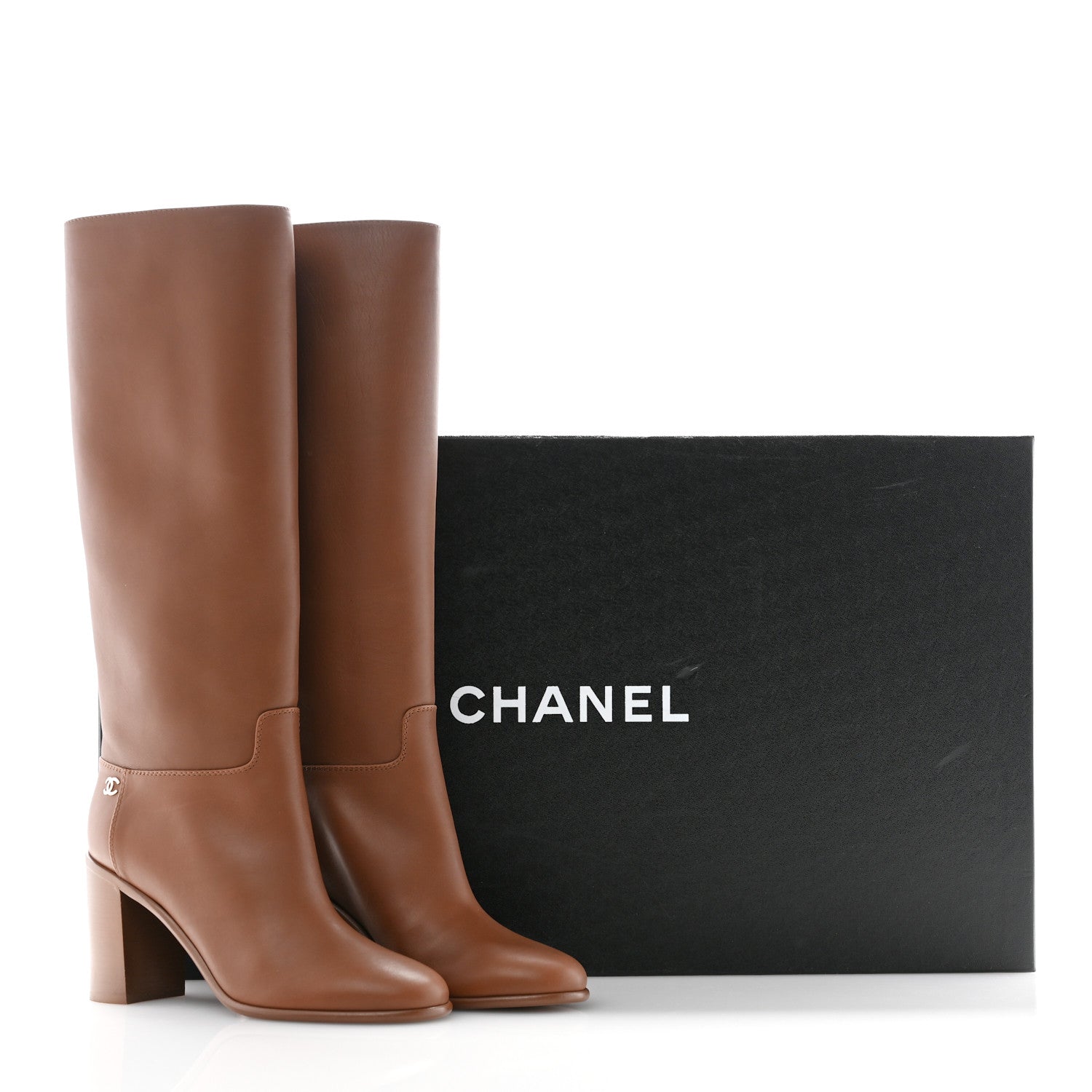 Chanel Calfskin Tall CC Boots 39 Brown 9 of 9