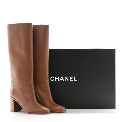 Chanel Calfskin Tall CC Boots 39 Brown 9 of 9