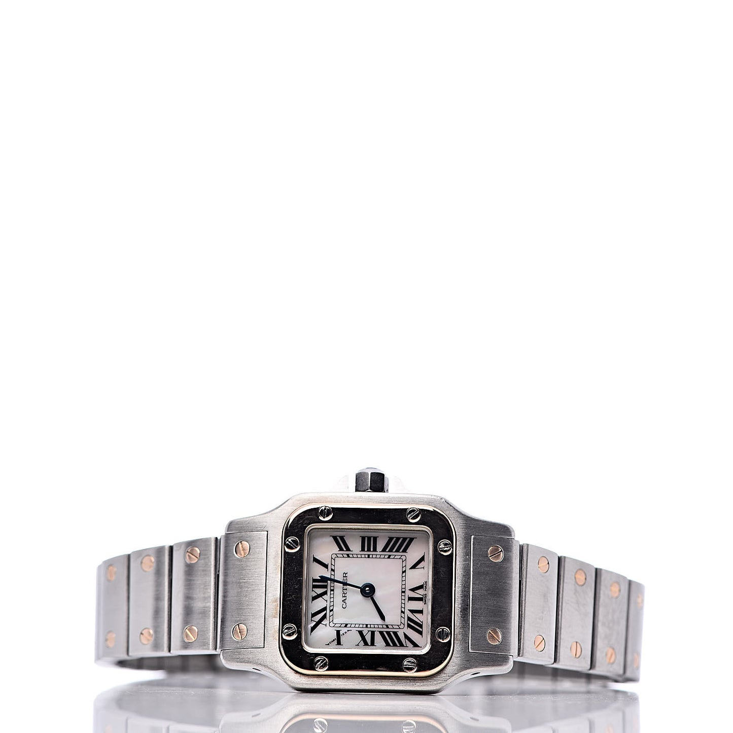Stainless Steel 18K Pink Gold Mother of Pearl 24mm Santos de Cartier Galbee Quartz Watch