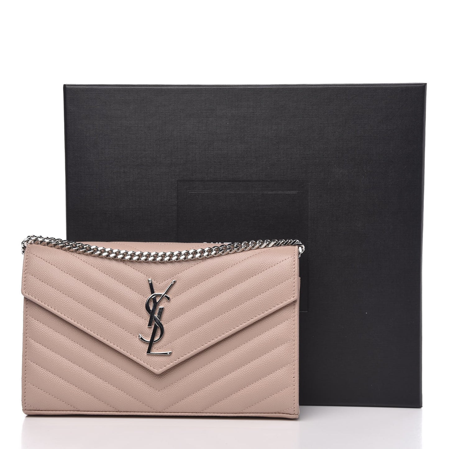 Grain De Poudre Matelasse Chevron Monogram Chain Wallet Pale Pink