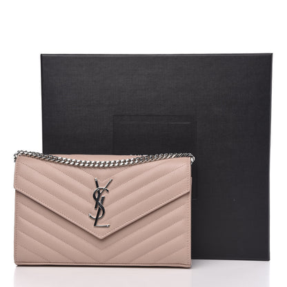 Saint Laurent Grain De Poudre Matelasse Chevron Monogram Chain Wallet Pale Pink 9 of 9