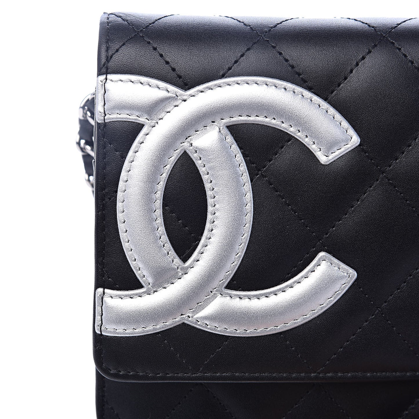 Calfskin Quilted Cambon Wallet On Chain WOC Black