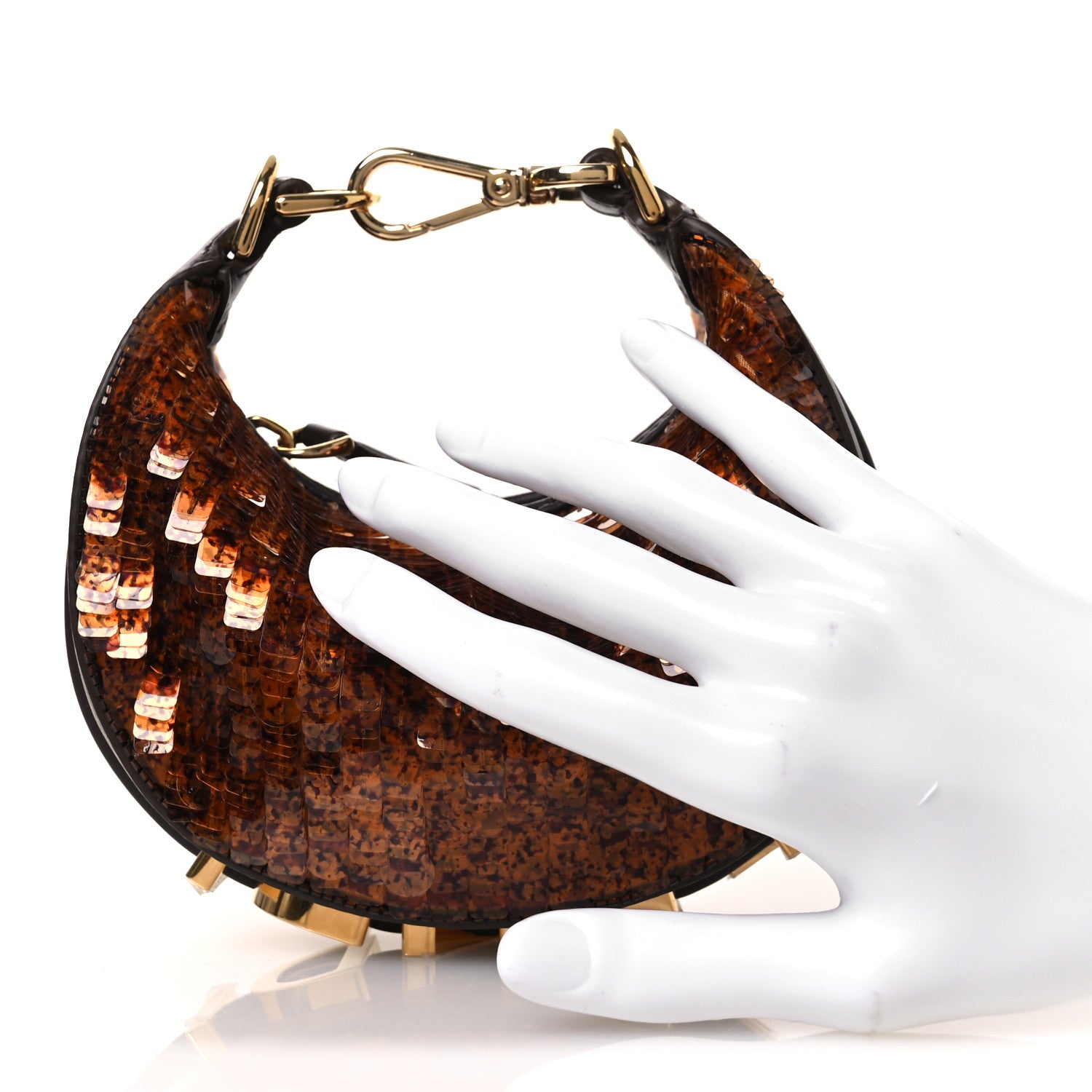 Fendi Sequin Paillettes Shiny Nappa Nano Fendigraphy Hobo Charm Brown 2 of 11
