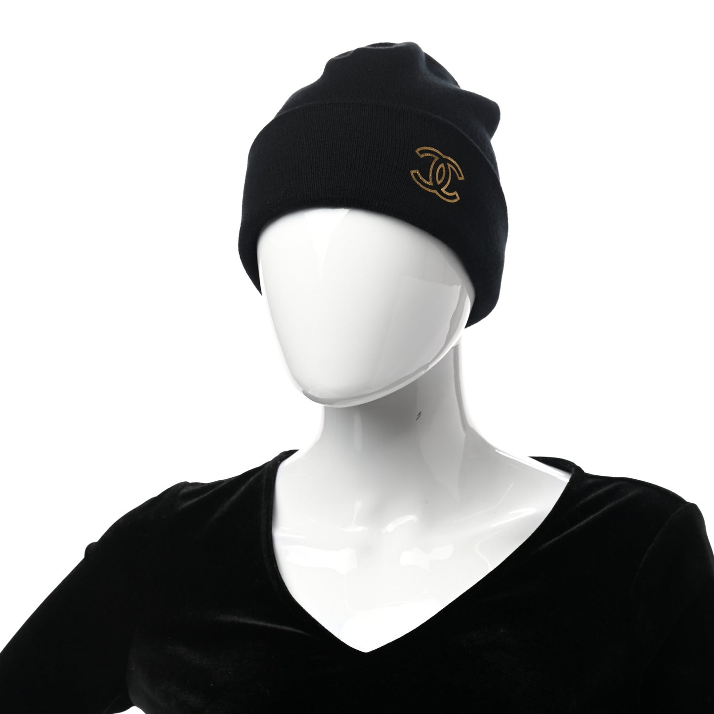 Cashmere CC Beanie Hat Black Gold