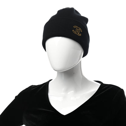 Chanel Cashmere CC Beanie Hat Black Gold 2 of 5
