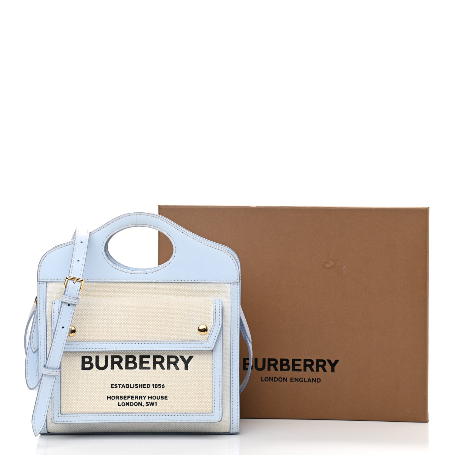 Burberry Canvas Smooth Calfskin Two Tone Mini Pocket Bag Natural Pale Blue 11 of 14
