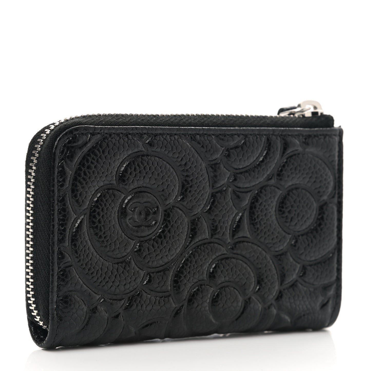 Caviar Camellia Embossed Key Holder Case Black
