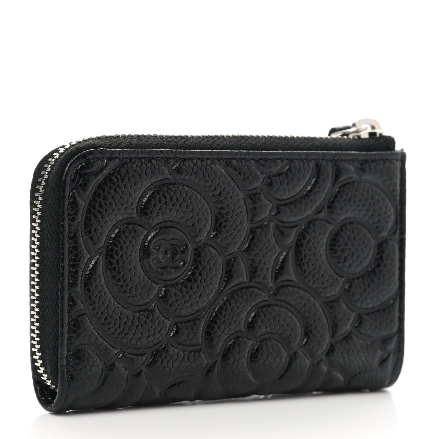 Chanel Caviar Camellia Embossed Key Holder Case Black 3 of 8