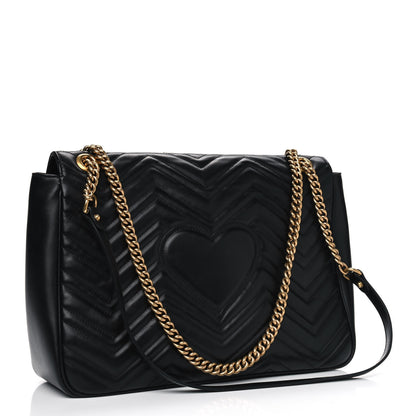Gucci Calfskin Matelasse Large GG Marmont Shoulder Bag Black 2 of 5