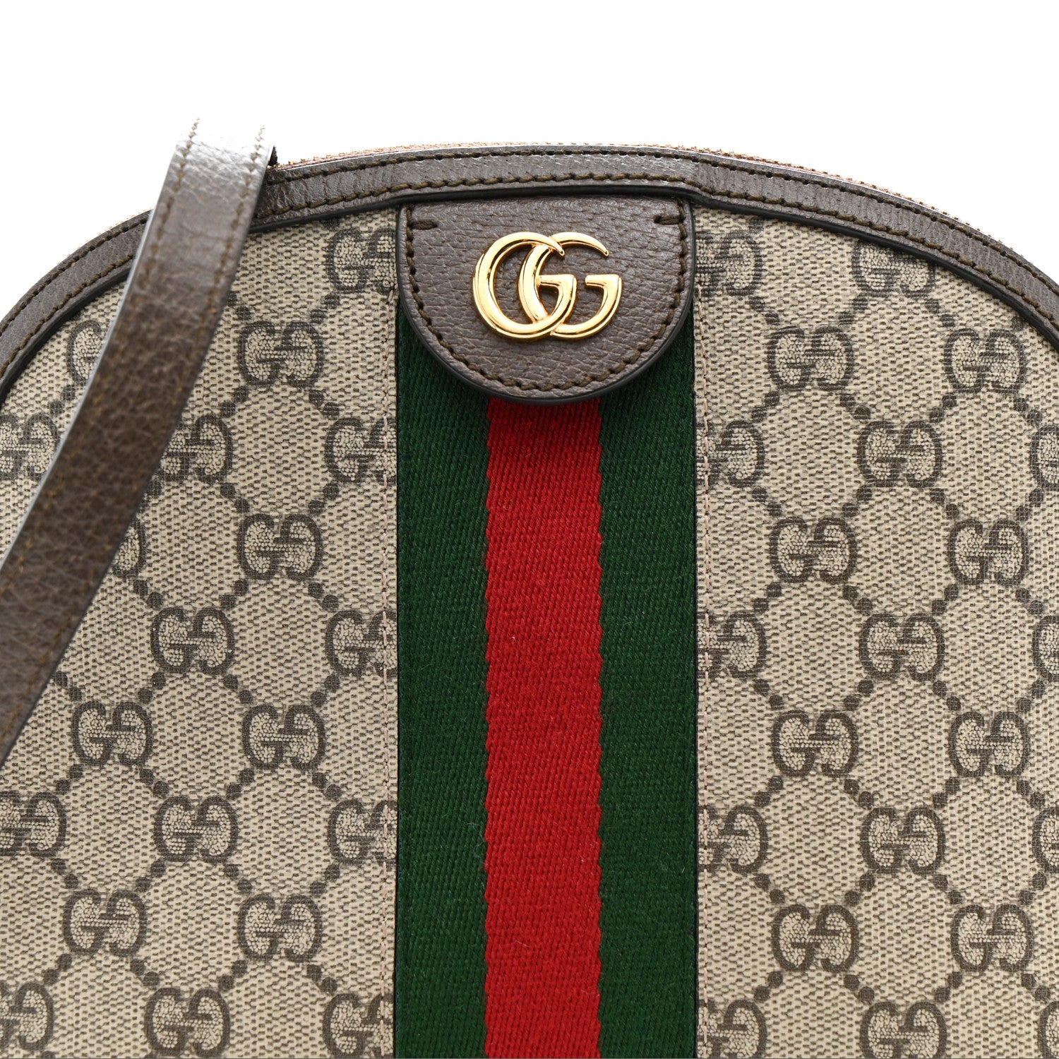 Gucci GG Supreme Monogram Textured Dollar Calfskin Web Small Ophidia Dome Shoulder Bag Beige Ebony New Acero 8 of 13