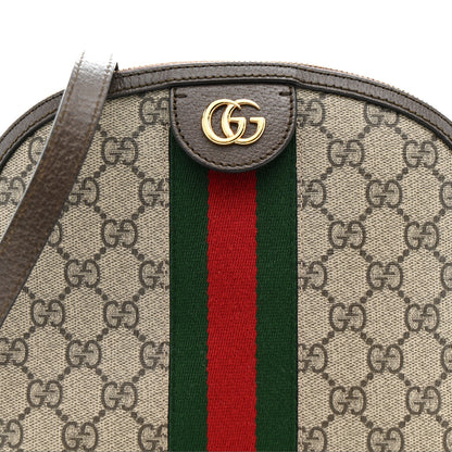 Gucci GG Supreme Monogram Textured Dollar Calfskin Web Small Ophidia Dome Shoulder Bag Beige Ebony New Acero 8 of 13