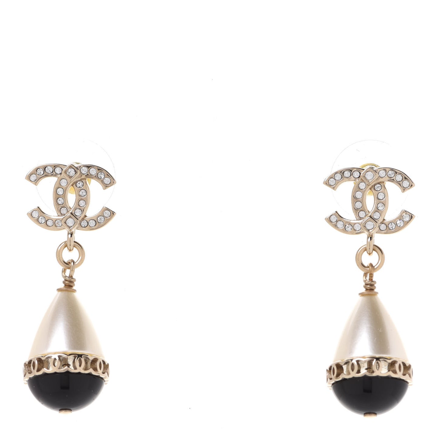 Crystal Pearl CC Fantasy Drop Earrings Gold Black