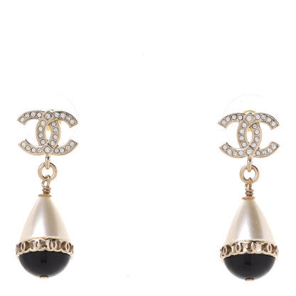 Chanel Crystal Pearl CC Fantasy Drop Earrings Gold Black 1 of 5