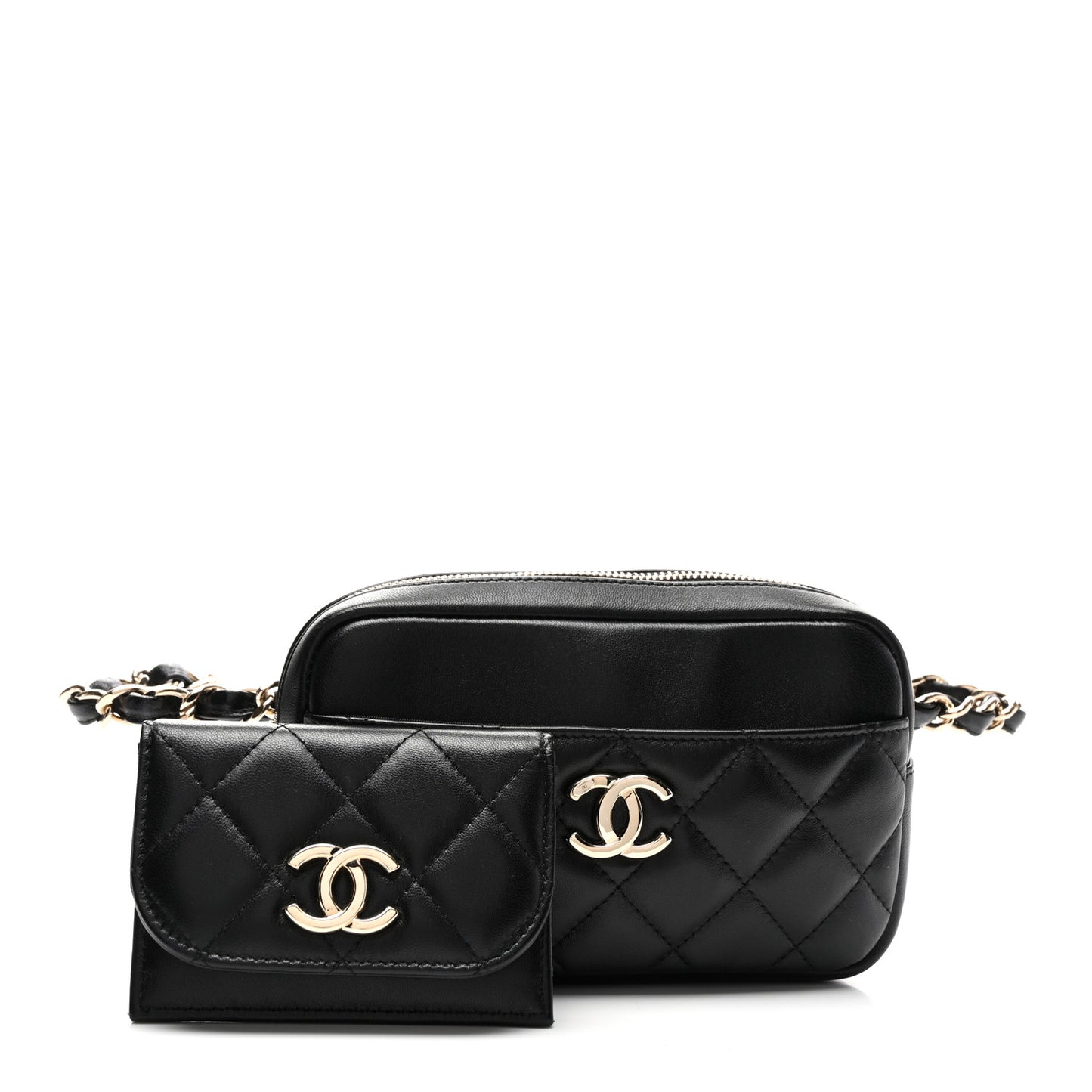 Lambskin Quilted Waist Bag With Pouch Black