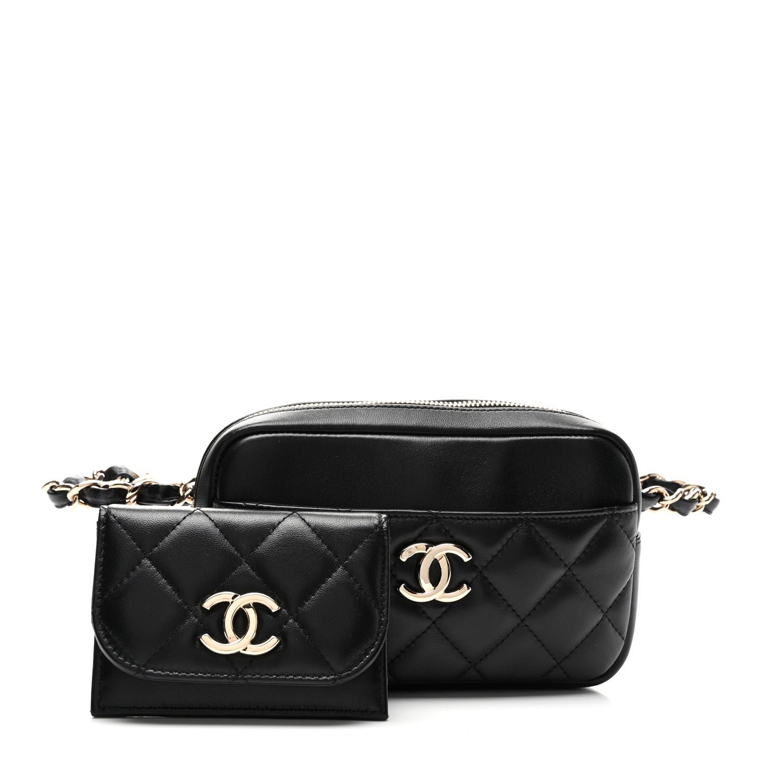Chanel Lambskin Quilted Waist Bag With Pouch Black 2 of 11