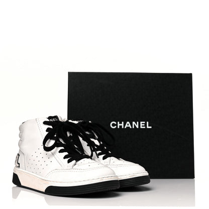 Chanel Calfskin Womens Logo High Top Sneakers 39.5 Black White 10 of 10