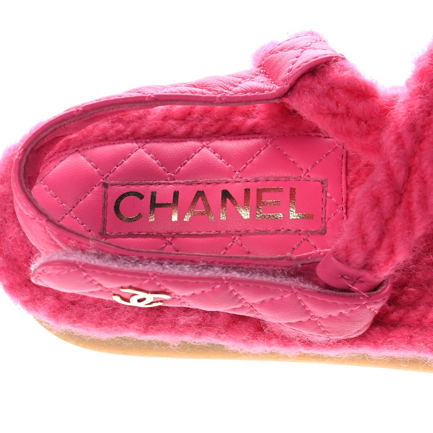 Chanel Cord Lambskin Quilted Logo Sandals 38 Pink 8 of 9